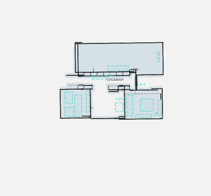 A facility with fully scan-derived architecture: walls, doors and rooms drawn entirely from extraction output, with no authored IFC behind them.