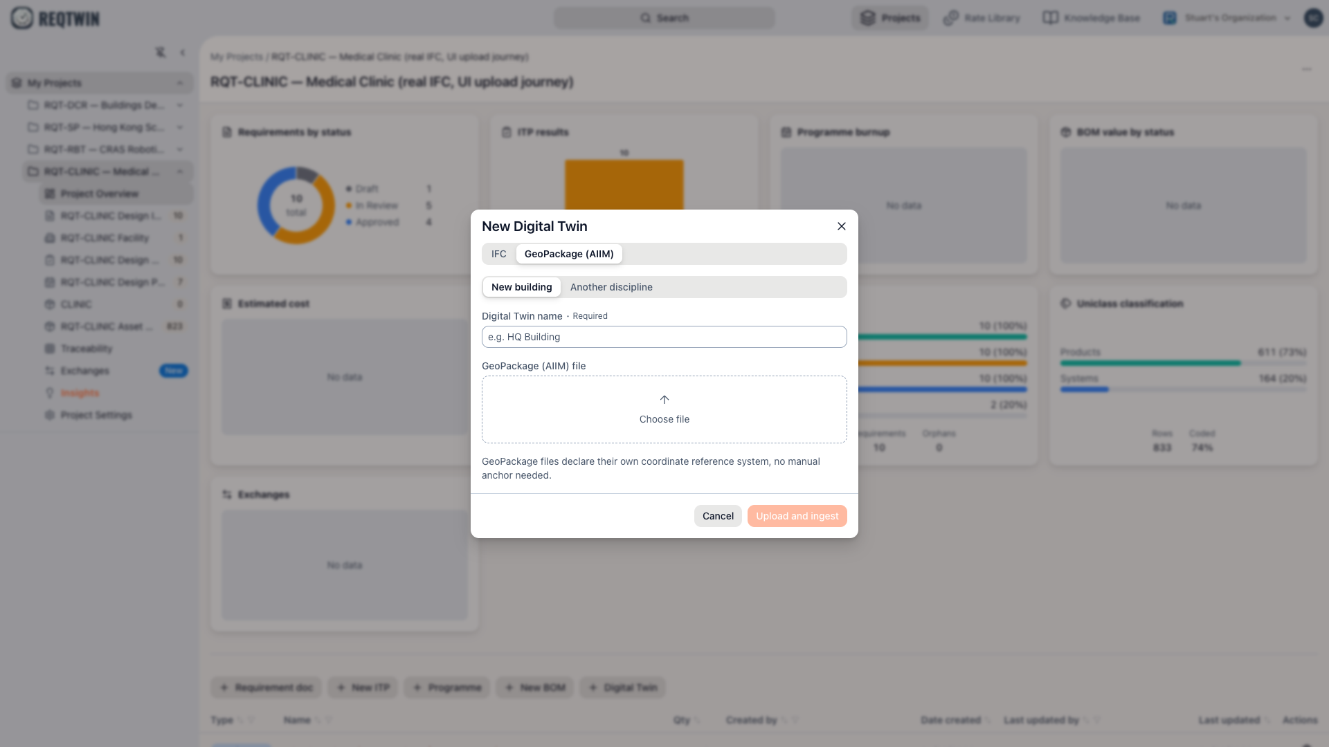 The same dialog switched to GeoPackage (AIIM). The file picker and drop zone follow the source type.